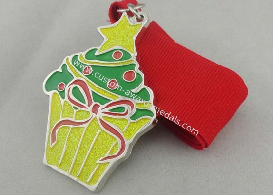 Christmas Gold Plating Enamel Medal With Soft Enamel And Yellow Glitte