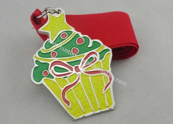 Christmas Gold Plating Enamel Medal With Soft Enamel And Yellow Glitte