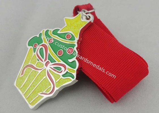 Christmas Gold Plating Enamel Medal With Soft Enamel And Yellow Glitte