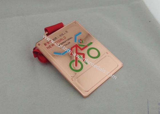 Copper Ribbon Medals With Printing Ribbon And Soft Enamel For Triathlon Medal