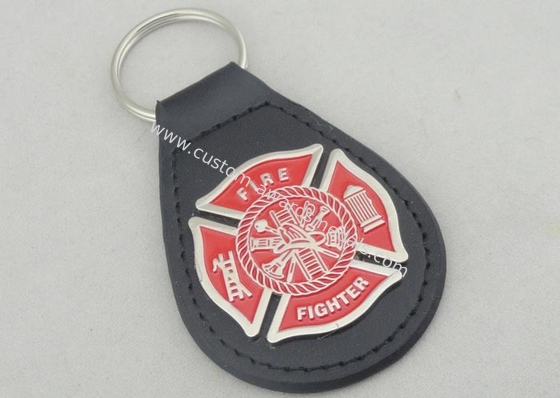 Zinc Alloy Personalized Leather Keychains / Fire Fighter Leather Key Chain