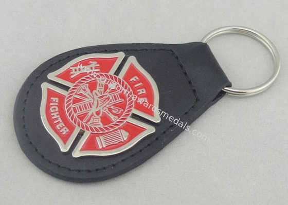 Zinc Alloy Personalized Leather Keychains / Fire Fighter Leather Key Chain