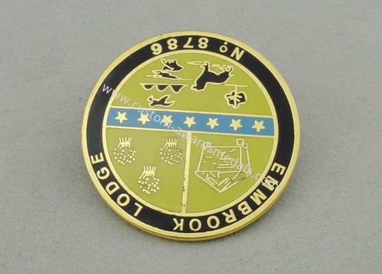 Zinc Alloy Lodge Imitation Hard Enamel Pin / Lapel Pin Badges With Gold Plating