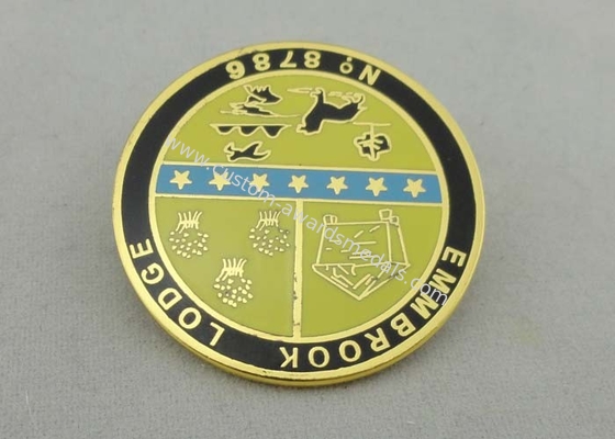 Zinc Alloy Lodge Imitation Hard Enamel Pin / Lapel Pin Badges With Gold Plating