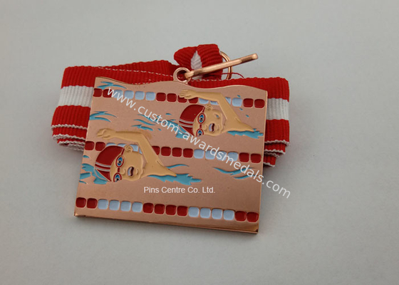 Promotional Gifts Kids Swimming Ribbon Medals Brass Material Enamel