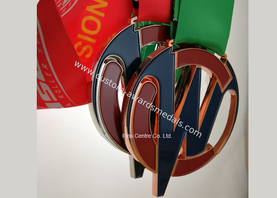 Personalized Ribbon Awards Medals Die Casting Soft Enamel Inner Cut