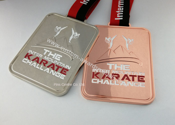 Zinc Alloy Karate Sub Ribbon Medals With Soft Enamel , Die Casting Sport Medals