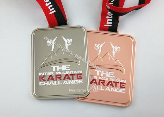 Zinc Alloy Karate Sub Ribbon Medals With Soft Enamel , Die Casting Sport Medals