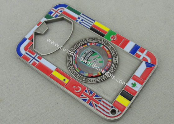 NATO OTAN Metal Personalized Coins With Bottle Opene And Antique Silver Plating