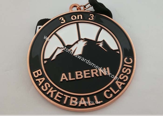 Zinc Alloy Basket Ball Sports Enamel Medal Nickel Plating With 900 * 25 Mm Ribbon