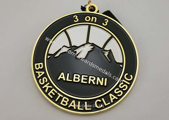 Zinc Alloy Basket Ball Sports Enamel Medal Nickel Plating With 900 * 25 Mm Ribbon