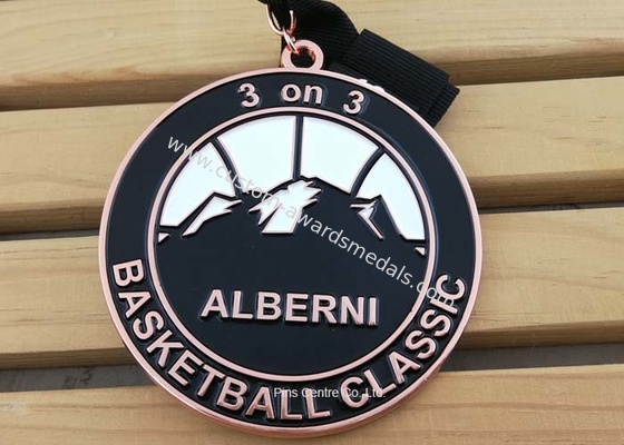 Zinc Alloy Basket Ball Sports Enamel Medal Nickel Plating With 900 * 25 Mm Ribbon