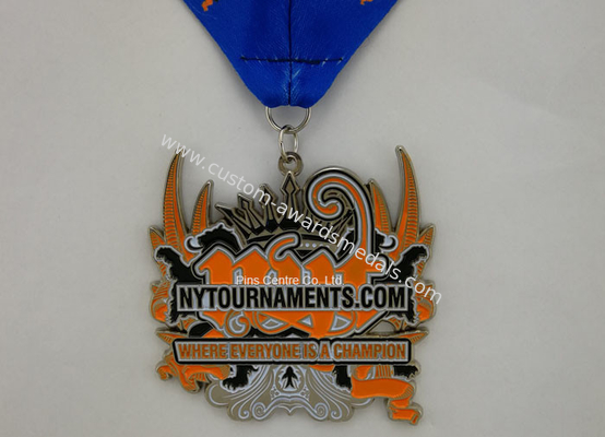 3 Inch Enamel Medal , Karate Awards Gold Medals With Full Printing Neck Ribbon