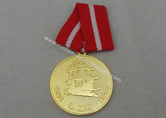 Die Stamped Custom Awards Medals Brass With Gold Plating And Special Ribbon