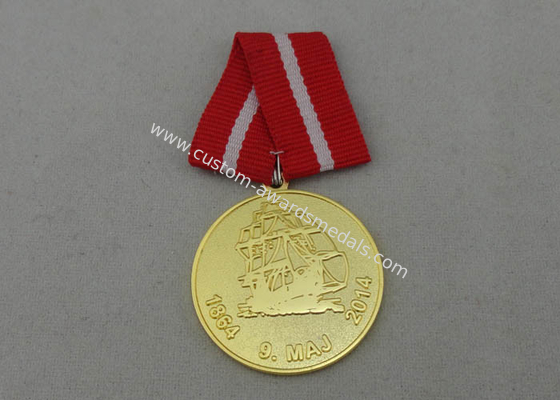 Die Stamped Custom Awards Medals Brass With Gold Plating And Special Ribbon