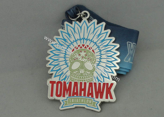 Triathlon Enamel Medal Zinc Alloy Die Casting With Silver Plating