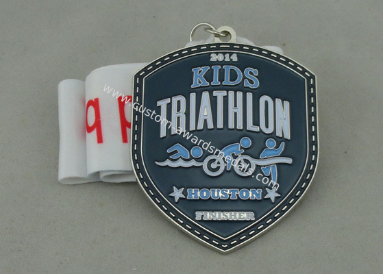 Kids Triathlon Enamel Medal Zinc Alloy With Nickel Plating and Ribbon