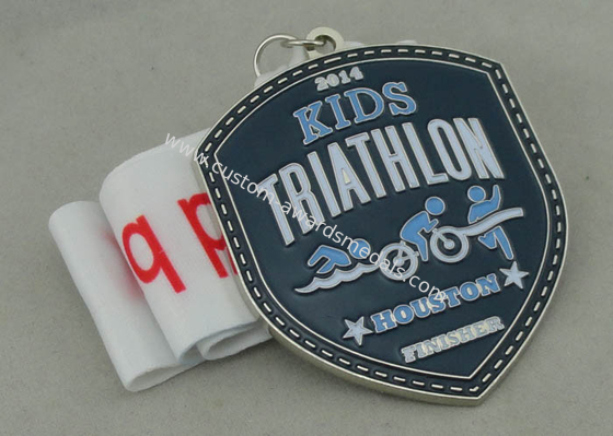 Kids Triathlon Enamel Medal Zinc Alloy With Nickel Plating and Ribbon