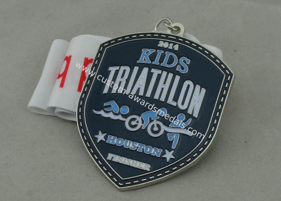 Kids Triathlon Enamel Medal Zinc Alloy With Nickel Plating and Ribbon