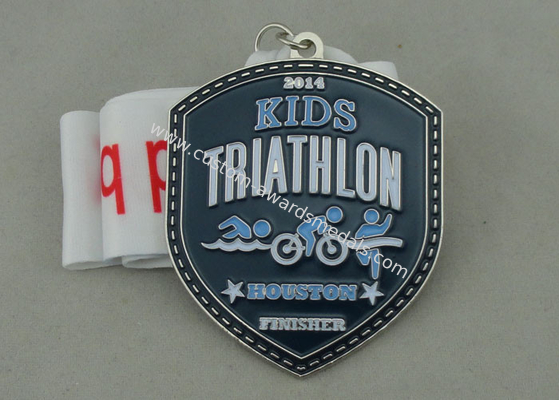 Kids Triathlon Enamel Medal Zinc Alloy With Nickel Plating and Ribbon