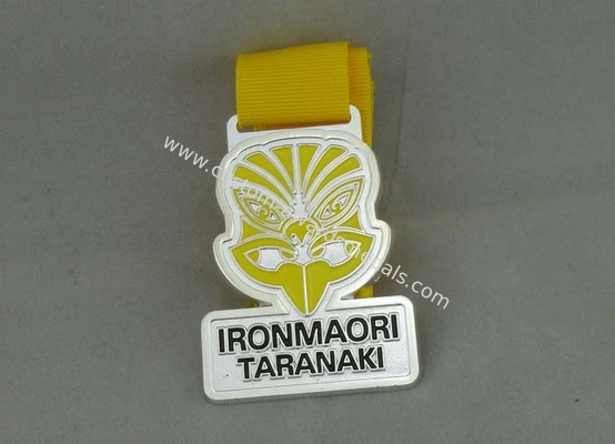 Iron man running Ribbon Medals Die Casting With Soft Enamel And Printing Ribbon