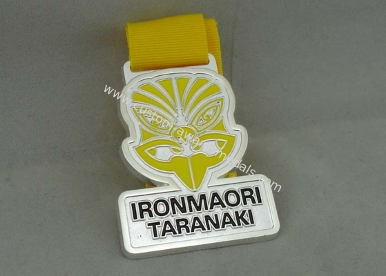 Iron man running Ribbon Medals Die Casting With Soft Enamel And Printing Ribbon