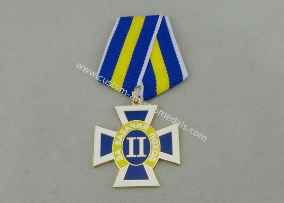 Gold Plating Custom Awards Medals Die Stamp , Ribbons Military Award Medal