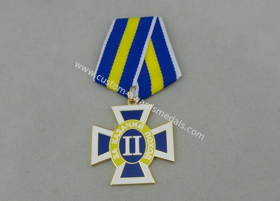 Gold Plating Custom Awards Medals Die Stamp , Ribbons Military Award Medal