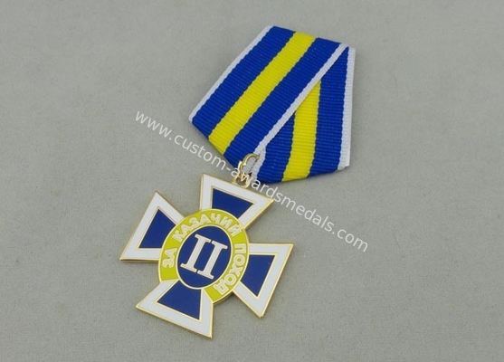 Gold Plating Custom Awards Medals Die Stamp , Ribbons Military Award Medal