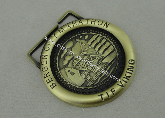 Marathon Die Cast Medals By Zinc Alloy , Antique Gold Plating 3D