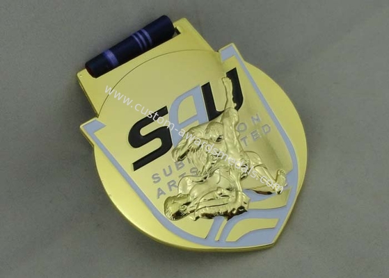 Marathon Ribbon Medals Die Casting With Soft Enamel , 3D Gold Plating