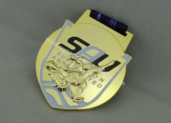 Marathon Ribbon Medals Die Casting With Soft Enamel , 3D Gold Plating