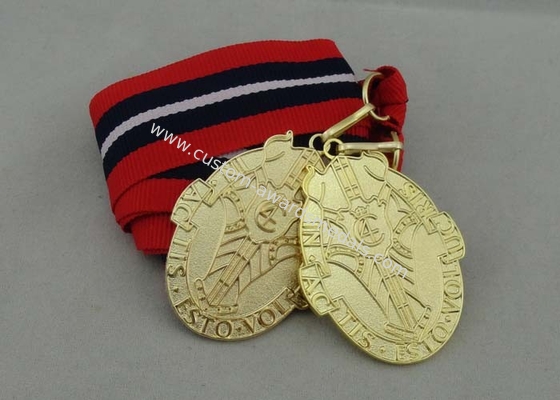 Red White Black Long Ribbon Medals Iron Die Stamping Gold Plating 2.0mm Thickness