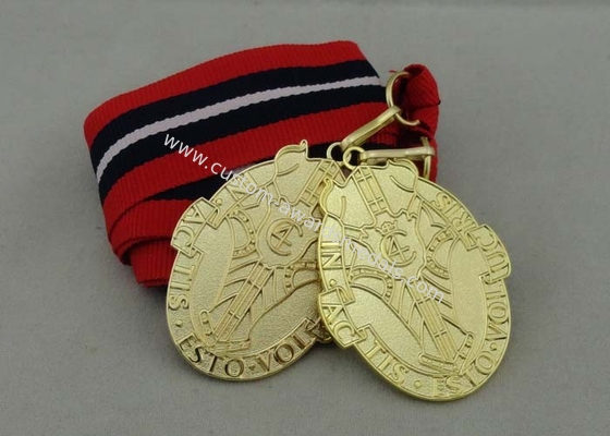 Red White Black Long Ribbon Medals Iron Die Stamping Gold Plating 2.0mm Thickness