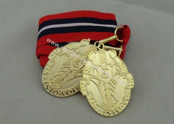 Red White Black Long Ribbon Medals Iron Die Stamping Gold Plating 2.0mm Thickness