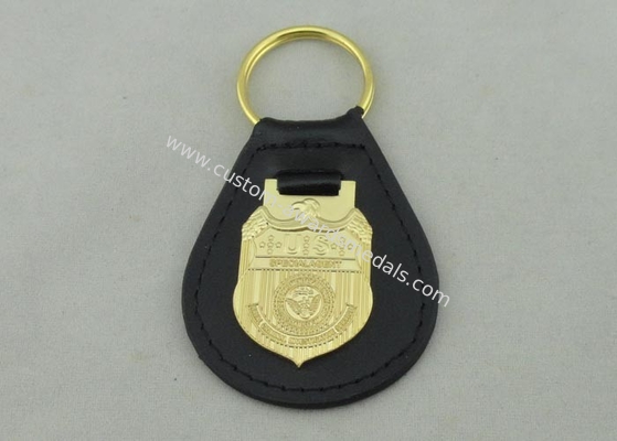 3D NCIS Personalized Leather Key Chain With Gold Plating Emblem