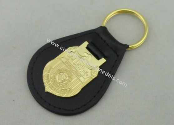 3D NCIS Personalized Leather Key Chain With Gold Plating Emblem