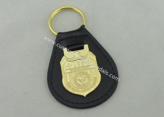 3D NCIS Personalized Leather Key Chain With Gold Plating Emblem