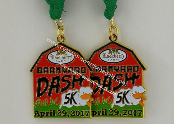 Personalized Metal Enamel Medallions , Running Awards Ribbon Medals For Kids