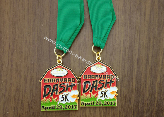 Personalized Metal Enamel Medallions , Running Awards Ribbon Medals For Kids