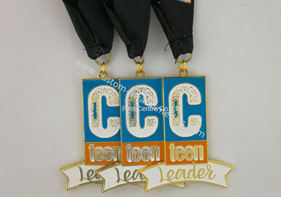 Personalized Metal Enamel Medallions , Running Awards Ribbon Medals For Kids