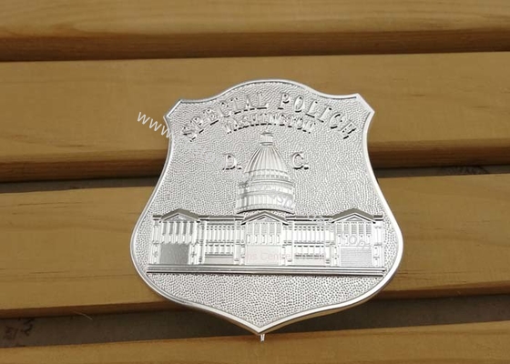 Silver Plating Car Souvenir Badge , Die Stamped Sports Badge With Brooch Pin