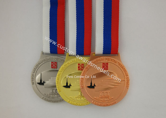 Custom Event Die Cast Medals , Antique Gymnastics Ribbon Medals