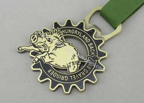 Hungry Land Ribbon Medals Zinc Alloy Material With Soft Enamel and Antique Brass Plating