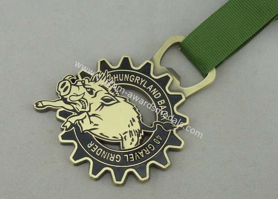 Hungry Land Ribbon Medals Zinc Alloy Material With Soft Enamel and Antique Brass Plating