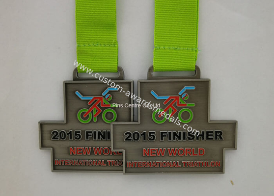 Custom Triathlon Die Casting US Army Medals , Soft Enamel Medal Lanyards