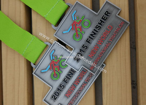 Custom Triathlon Die Casting US Army Medals , Soft Enamel Medal Lanyards