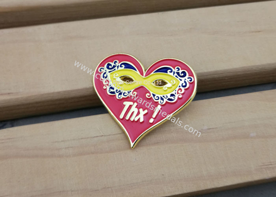 Personalised Die Casting Soft Enamel Pin , Gold Epoxy Pin Badge Heart Shaped