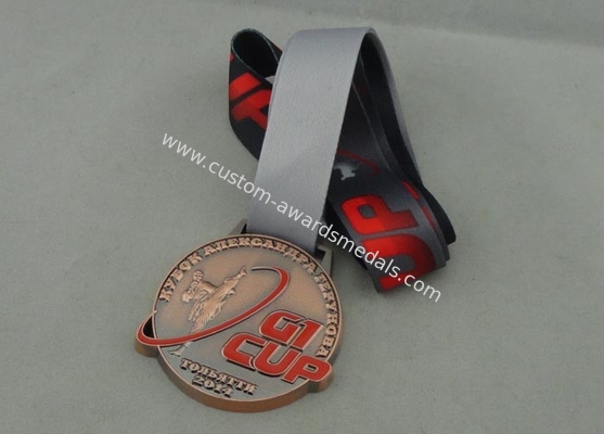 Karate Ribbon Medals , Zinc Alloy Die Casting With Enamel And Antique Copper Plating