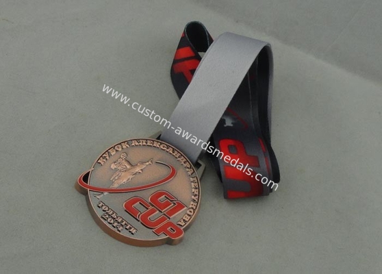 Karate Ribbon Medals , Zinc Alloy Die Casting With Enamel And Antique Copper Plating